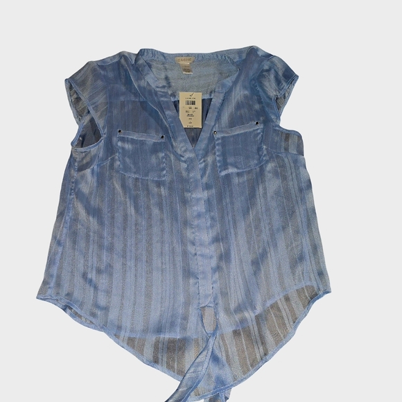 Cache Sheer Button Down Light Blue Top NWT Large - Picture 2 of 2